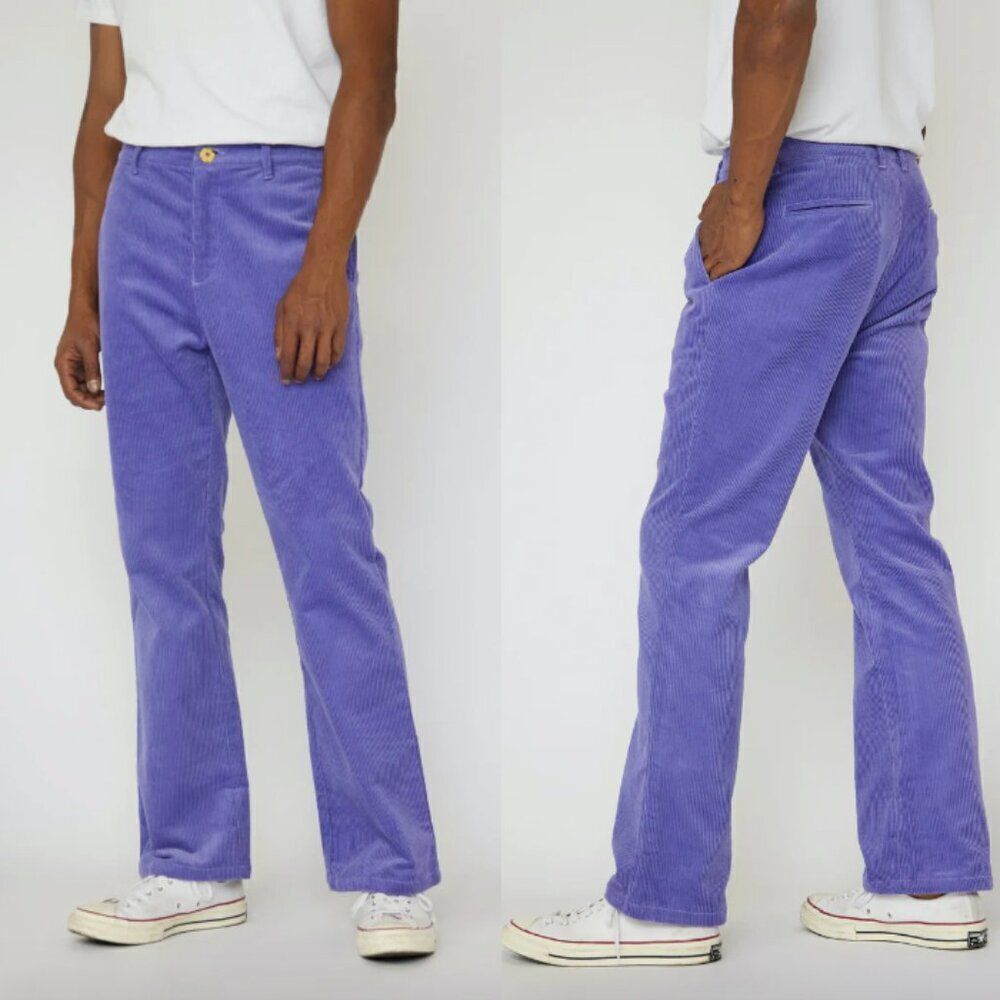 YITAI purple violet corduroy cotton flare leg flower button trousers pants